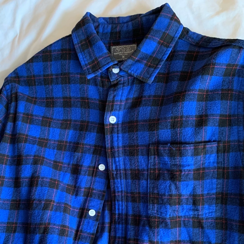 Blue, Black, w/Red pinstripe Flannel.